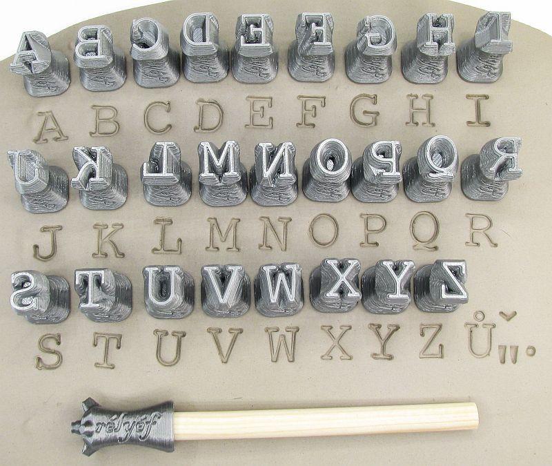 Courier alphabet stamps for clay Relyef pottery tools
