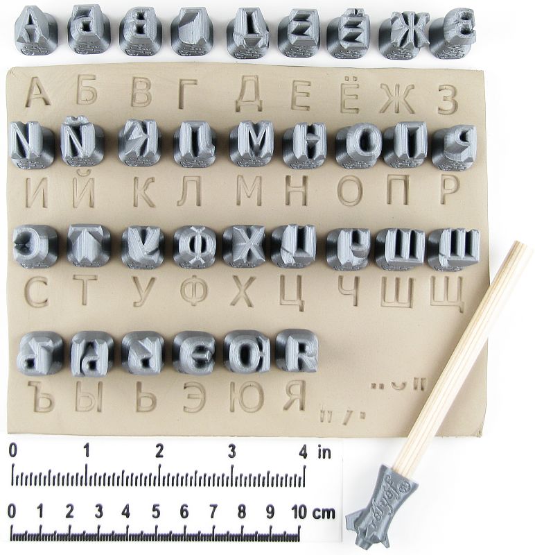 Futura alphabet stamps for clay, Clay stamps