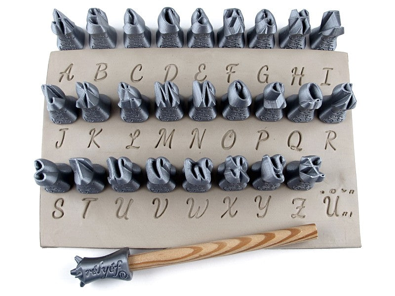 Script alphabet stamps for clay Relyef pottery tools